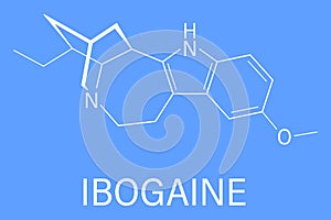 Ibogaine alkaloid molecule, found in Tabernanthe iboga. Skeletal formula.