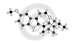 ibogaine molecule, structural chemical formula, ball-and-stick model, isolated image psychoactive substance photo