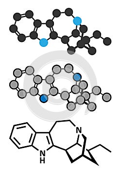 Ibogamine alkaloid molecule, found in Tabernanthe iboga