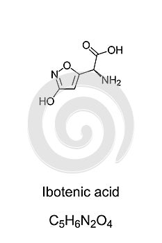 Ibotenic acid, fly agaric poison, chemical formula and structure