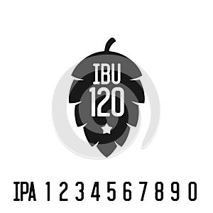 IBU index logo. Hop pine black silhouette with bitterness mark