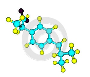 Ibuprofen molecular structure on white background