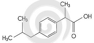 Ibuprofen molecule structure, vector chemical formula