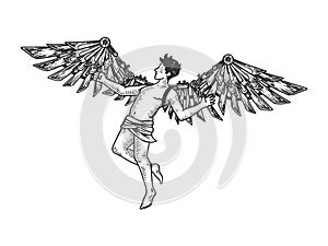 Icarus Greek mythology engraving vector