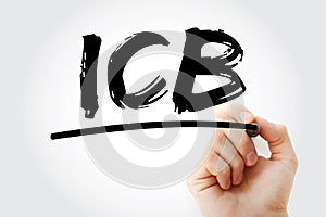 ICB - Industry Classification Benchmark acronym with marker, technology concept background