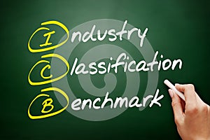 ICB - Industry Classification Benchmark acronym, technology concept on blackboard