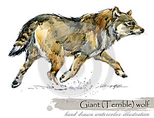 Ice Age wildlife. prehistoric period fauna. Giant terrible wolf.