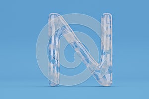 Ice alphabet N on blue background include path.3D illustration.