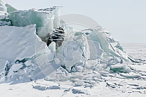 Ice background of huge blocks of aqua ice from fractured floes.