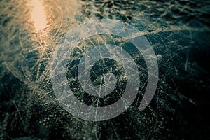 Ice background. ice surface texture with sun