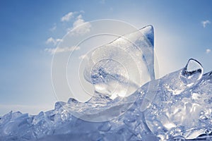 Ice of Baikal lake in Siberia