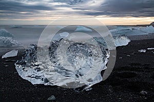 Ice on black sand beach in Iceland