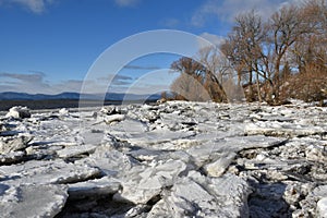 Ice blocks along the river