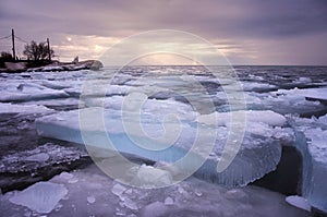 Ice blocks by the lake