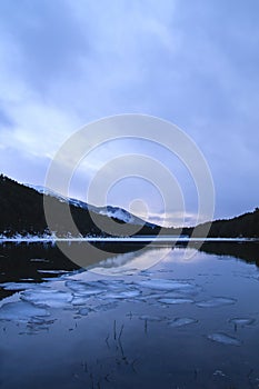 Ice blocks on a lake surface