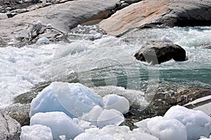Ice blocks in the mountain river, Norway