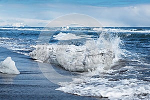 Ice blocks off the coast of the Pacific Ocean  washed ashore