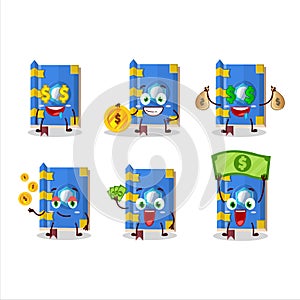 Ice book of magic cartoon character with cute emoticon bring money