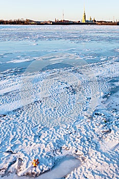 ice-bound Neva river and Peter and Paul Fortress