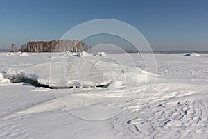 Ice breaking on the river in early spring
