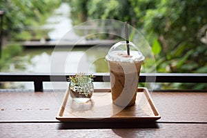 Ice cappuchino coffee at cafe garden