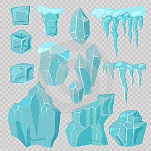 Ice caps snowdrifts and icicles elements vector set photo