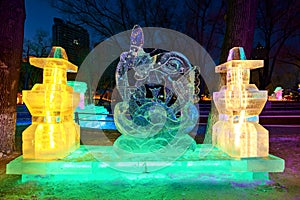 The ice carving in the park nightscape