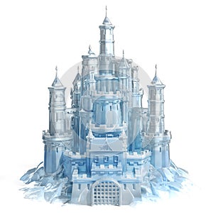 Ice castle on white background 3d illustration