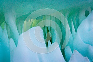 Ice cave created on Lake Michigans shore in winter