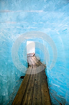 Ice cave inside the Rhone Glacier at Furka Pass in Switzerland