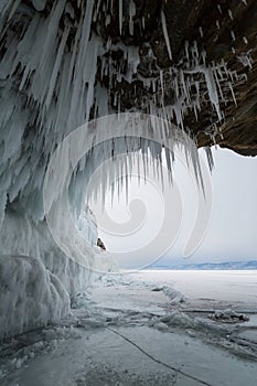 Ice cave on island Olkhon at Baikal Lake