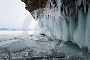 Ice cave on island Olkhon at Baikal Lake