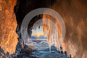 Ice cave of the Lake Baikal surroundings
