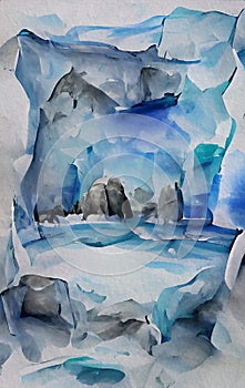 Ice cave - watercolor painting