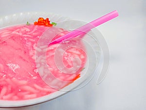 ice cendol fresh drink in a white bowl with a white backround