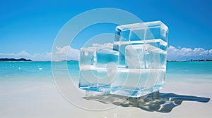 Ice chair on the beach, refreshing concept. Vacation on the hot shore with cold chair.