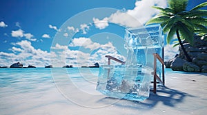 Ice chair on the beach, refreshing concept. Vacation on the hot shore with cold chair.