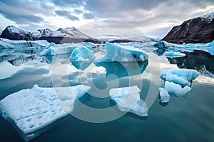 ice chunks floating away from calved glacier