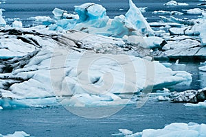 Ice chunks in the Jokulsarlon Jokulsarlon glacial lagoon in Iceland