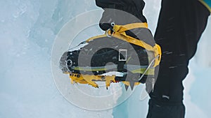 Ice climbers boot with crampons
