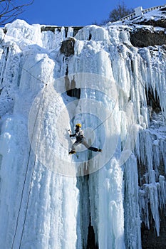 Ice climbing.