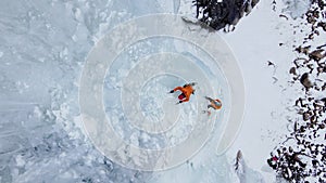 Ice climbing at frozen waterfall.