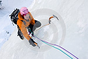 Ice climbing woman
