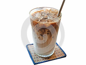 Ice coffee isolated on a mat background.