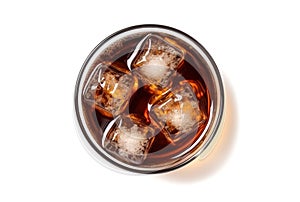 Ice in Cola with Glass on White