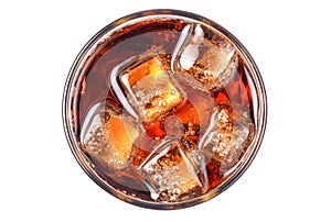 Ice in Cola with Glass on White