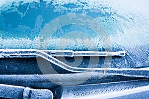 The ice-cold frost forms ice crystals in beautiful unique patterns on the Car