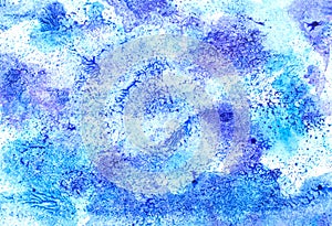 Ice cold snow blue violet frosty winter Christmas watercolor paint background texture