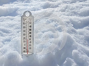 Ice cold thermometer in snow