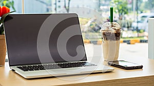 ice cookies and cream, ice milk chocolate on the table photo